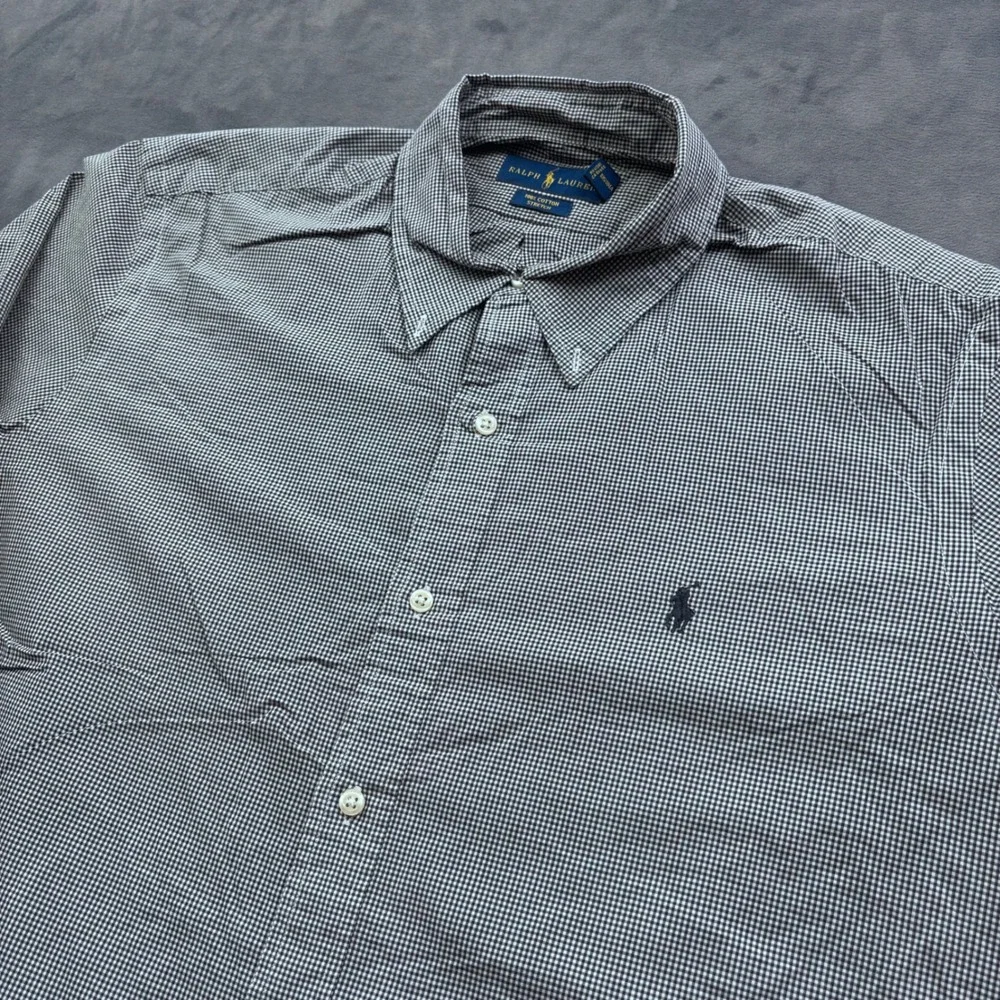 Polo Ralph Lauren Mens XL Gingham Button Down Shirt Navy Blue White Cotton